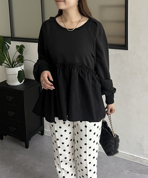 prose verse（プロズヴェール）の「フリルギャザー切替ペプラムスウェット（Tシャツ/カットソー・レディース・ブラック/オフホワイト/チャコールグレー・MEDIUM）」の17枚目の写真