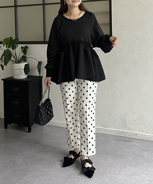 prose verse（プロズヴェール）の「フリルギャザー切替ペプラムスウェット（Tシャツ/カットソー・レディース・ブラック/オフホワイト/チャコールグレー・MEDIUM）」の21枚目の写真