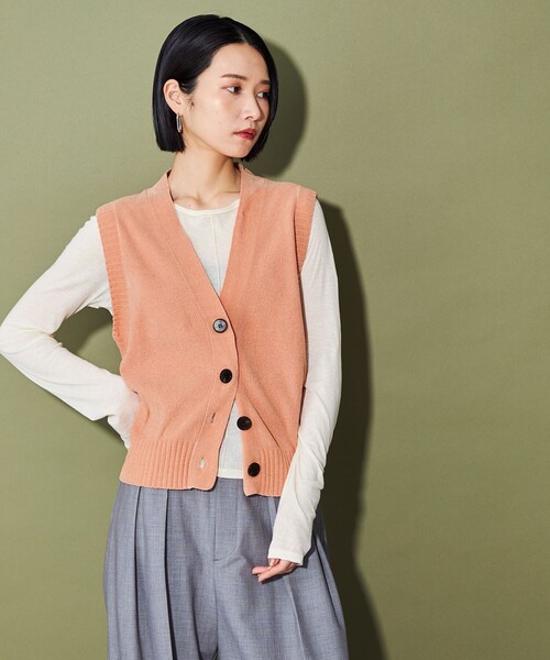 CITEN（シテン）の「＜CITEN＞ベロアモールベスト（ベスト・レディース・シャーベット/ダークグレー/オフホワイト・FREE）」の3枚目の写真