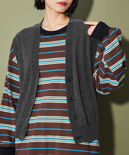 CITEN（シテン）の「＜CITEN＞ベロアモールベスト（ベスト・レディース・シャーベット/ダークグレー/オフホワイト・FREE）」の2枚目の写真