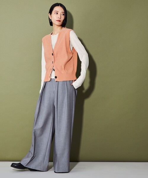 CITEN（シテン）の「＜CITEN＞ベロアモールベスト（ベスト・レディース・シャーベット/ダークグレー/オフホワイト・FREE）」の6枚目の写真