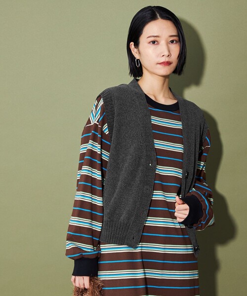 CITEN（シテン）の「＜CITEN＞ベロアモールベスト（ベスト・レディース・シャーベット/ダークグレー/オフホワイト・FREE）」の7枚目の写真