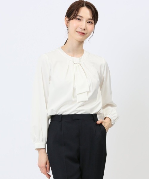 【セール】m.f.エディトリアル レディース ストレッチ ウォッシャブル UVケア タイ&金具付き 長袖プルオーバーブラウス（シャツ/ブラウス）｜m.f.editorial（エムエフエディトリアル）