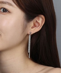 【金属アレルギー対応】 2連 グリッターチェーン ロングピアス / サージカルステンレス 316L