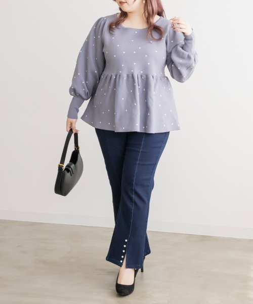 123456　nknit ニット ブラック、ベージュセット ドット柄ペプラムニット（ニット/セーター）｜CLETTE（クレット