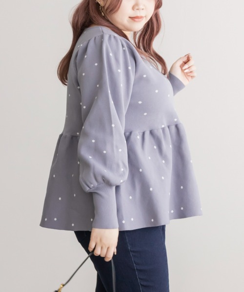 123456　nknit ニット ブラック、ベージュセット ドット柄ペプラムニット（ニット/セーター）｜CLETTE（クレット