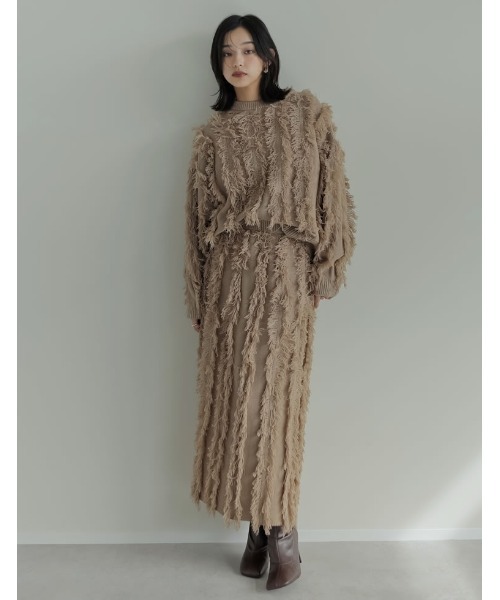 Re:EDIT（リエディ）の「[2024-25 WINTER COLLECTION][低身長サイズ有]フリンジニットナロースカート（スカート・レディース・ブラック/アイボリー/モカ・SHORT/MEDIUM/LARGE）」の21枚目の写真