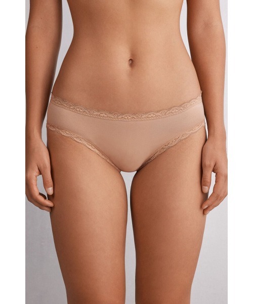 High Waist Panties in Ultralight Microfiber with Lace