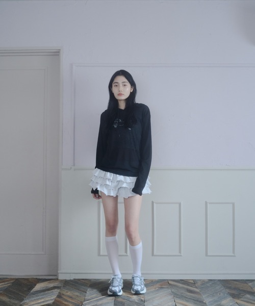 Smyeon（スミョン）の「Graphic sheer hoodie/グラフィックシアーパーカー（パーカー・レディース・ホワイト/ブラック・FREE）」の9枚目の写真