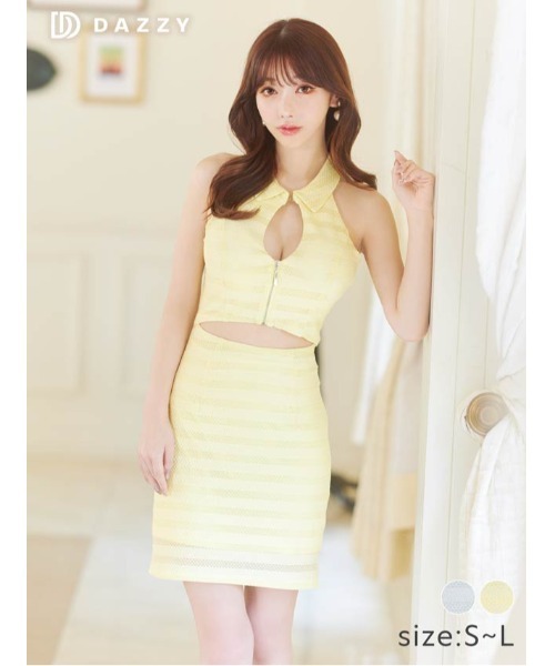 アメスリ ボーダー カットアウト フロントジップ タイト ミニドレス（ドレス）｜DAZZY（デイジー）
