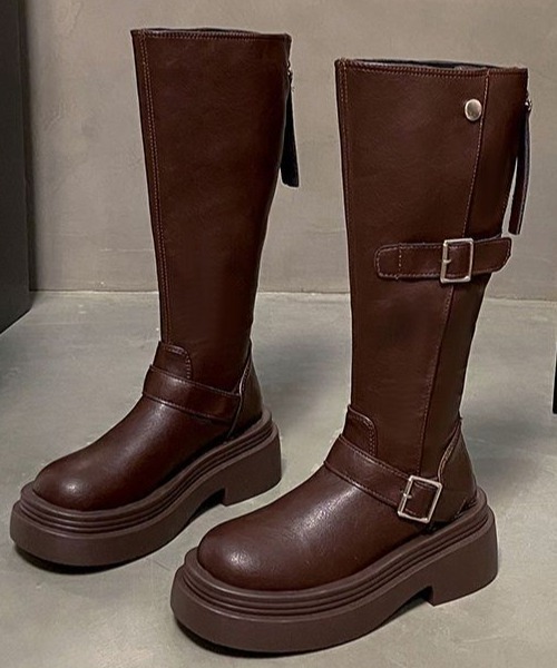 mebole（メボレ）の「バックルロングブーツ（ブーツ・レディース・ブラック/ブラウン・SMALL/MEDIUM/LARGE）」の2枚目の写真