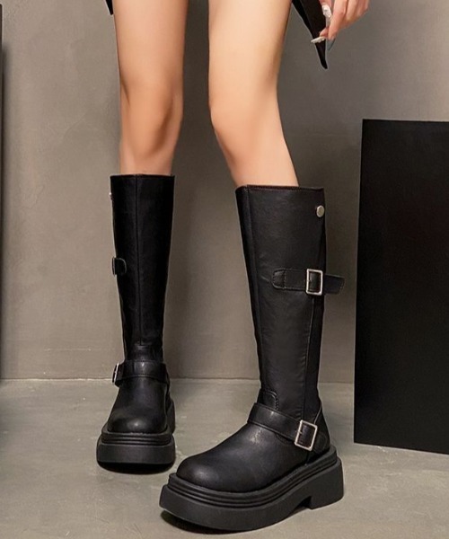 mebole（メボレ）の「バックルロングブーツ（ブーツ・レディース・ブラック/ブラウン・SMALL/MEDIUM/LARGE）」の4枚目の写真