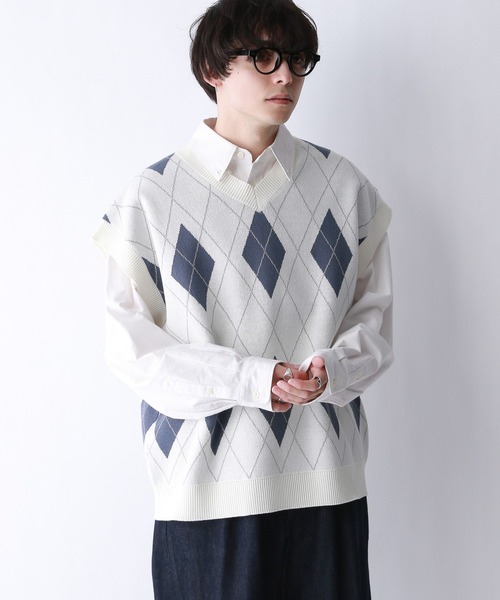 RAGEBLUE（レイジブルー）の「アーガイル柄/Vネックニットベスト（ベスト・メンズ・ブルー系その他/ホワイト系その他・MEDIUM/LARGE）」の7枚目の写真