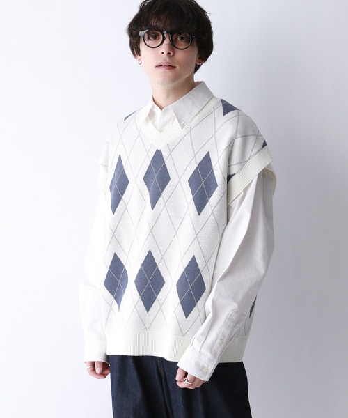 RAGEBLUE（レイジブルー）の「アーガイル柄/Vネックニットベスト（ベスト・メンズ・ブルー系その他/ホワイト系その他・MEDIUM/LARGE）」の6枚目の写真