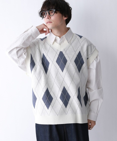 セール】アーガイル柄/Vネックニットベスト（ベスト）｜RAGEBLUE