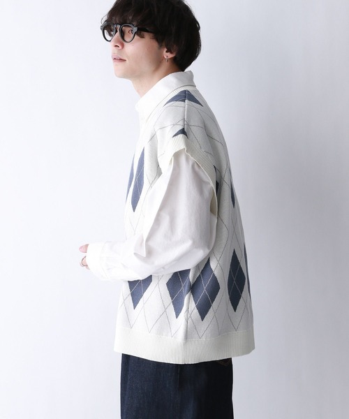 RAGEBLUE（レイジブルー）の「アーガイル柄/Vネックニットベスト（ベスト・メンズ・ブルー系その他/ホワイト系その他・MEDIUM/LARGE）」の4枚目の写真