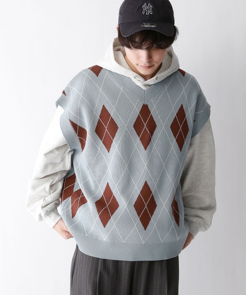 RAGEBLUE（レイジブルー）の「アーガイル柄/Vネックニットベスト（ベスト・メンズ・ブルー系その他/ホワイト系その他・MEDIUM/LARGE）」の19枚目の写真