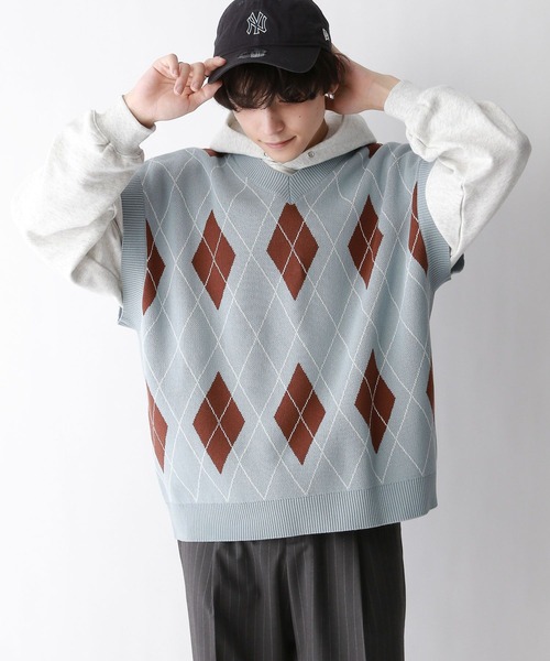 RAGEBLUE（レイジブルー）の「アーガイル柄/Vネックニットベスト（ベスト・メンズ・ブルー系その他/ホワイト系その他・MEDIUM/LARGE）」の18枚目の写真