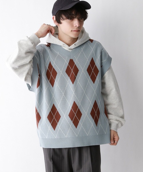 RAGEBLUE（レイジブルー）の「アーガイル柄/Vネックニットベスト（ベスト・メンズ・ブルー系その他/ホワイト系その他・MEDIUM/LARGE）」の17枚目の写真