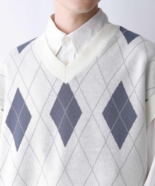 RAGEBLUE（レイジブルー）の「アーガイル柄/Vネックニットベスト（ベスト・メンズ・ブルー系その他/ホワイト系その他・MEDIUM/LARGE）」の13枚目の写真
