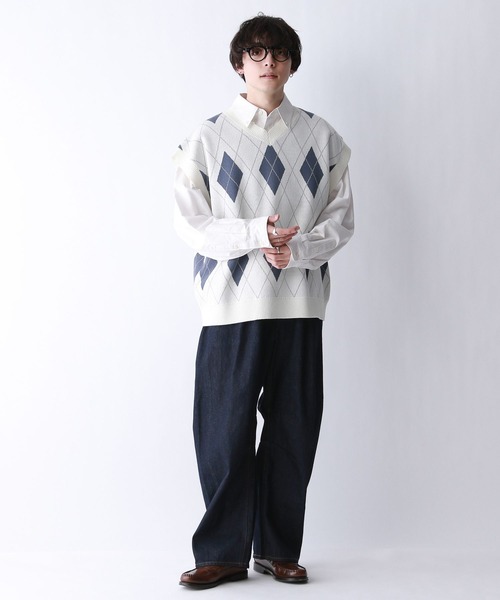 RAGEBLUE（レイジブルー）の「アーガイル柄/Vネックニットベスト（ベスト・メンズ・ブルー系その他/ホワイト系その他・MEDIUM/LARGE）」の8枚目の写真