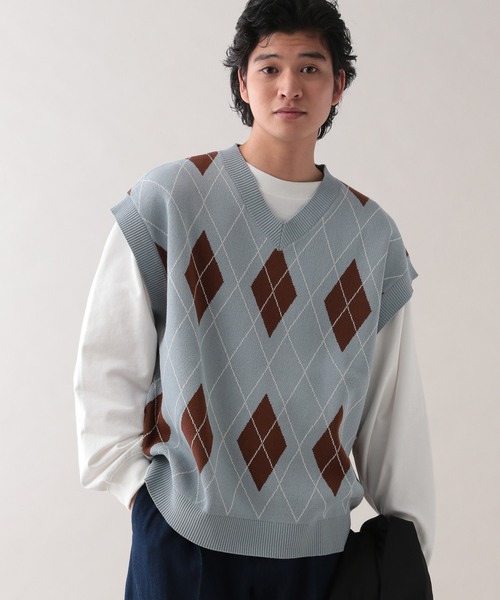 RAGEBLUE（レイジブルー）の「アーガイル柄/Vネックニットベスト（ベスト・メンズ・ブルー系その他/ホワイト系その他・MEDIUM/LARGE）」の21枚目の写真