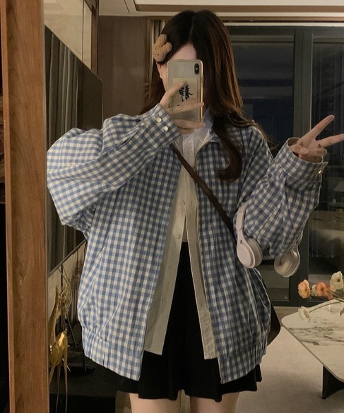 LAC-VERT(ラック・ヴェール)の「【2WAY】リバーシブル 無地/チェック柄ブルゾン(ブルゾン・レディース・オフホワイト/ネイビー・FREE)」の10枚目の写真