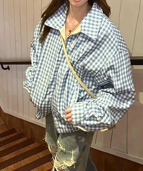 セール】【2WAY】リバーシブル 無地/チェック柄ブルゾン（ブルゾン