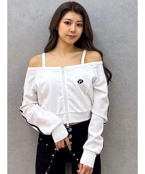 GYDA（ジェイダ）の「GD track 2ラインオフショルトップス（Tシャツ/カットソー・レディース・ブラック/ベージュ/オフホワイト・FREE）」の12枚目の写真