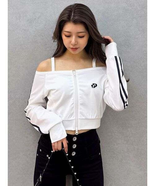 GYDA（ジェイダ）の「GD track 2ラインオフショルトップス（Tシャツ/カットソー・レディース・ブラック/ベージュ/オフホワイト・FREE）」の14枚目の写真