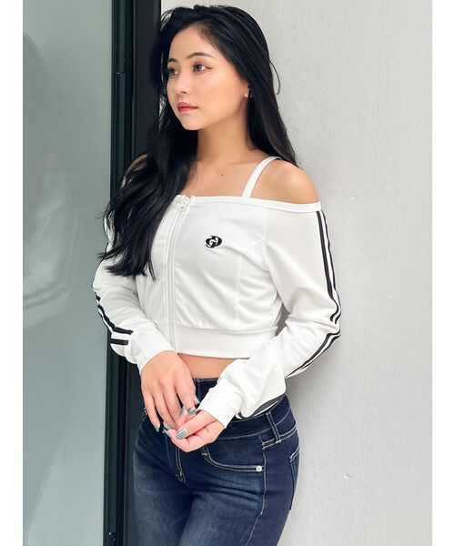 GYDA（ジェイダ）の「GD track 2ラインオフショルトップス（Tシャツ/カットソー・レディース・ブラック/ベージュ/オフホワイト・FREE）」の20枚目の写真