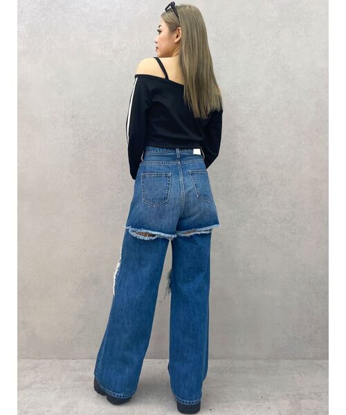 GYDA（ジェイダ）の「GD track 2ラインオフショルトップス（Tシャツ/カットソー・レディース・ブラック/ベージュ/オフホワイト・FREE）」の4枚目の写真