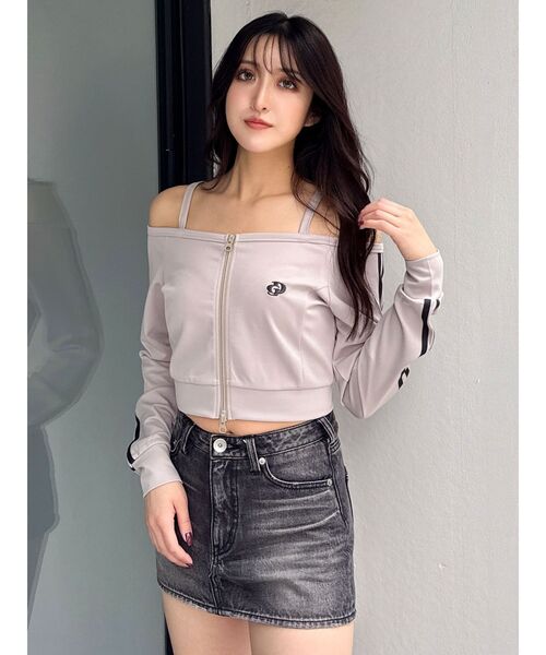 GYDA（ジェイダ）の「GD track 2ラインオフショルトップス（Tシャツ/カットソー・レディース・ブラック/ベージュ/オフホワイト・FREE）」の8枚目の写真