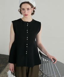 BONLECILL noir（ボンルシールノワール）の「【BONLECILL noir】パールボタンフレンチスリーブペプラムニットプルオーバー／ベスト（ベスト）」