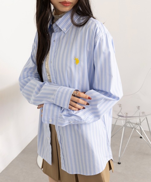 U.S. POLO ASSN.(ユーエスポロアッスン)の「【U.S. POLO ASSN.】ワンポイント長袖コットンブロードシャツ(シャツ/ブラウス・レディース・ブルー/ホワイト/サックスブルー/ブラック・M/S/XL/L)」の1枚目の写真