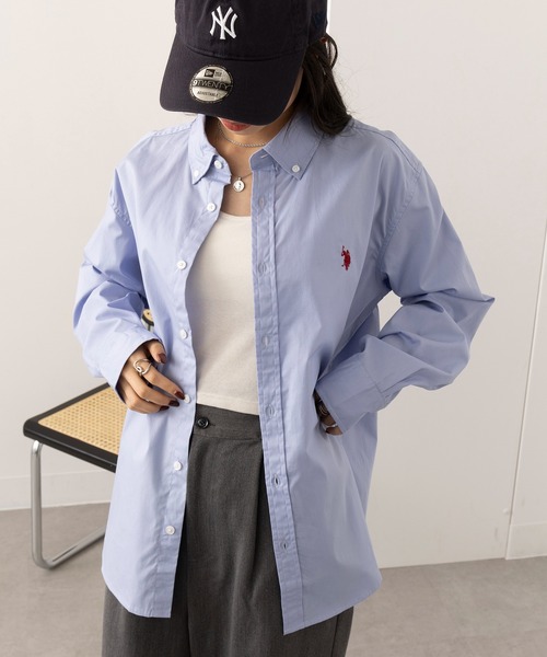 U.S. POLO ASSN.(ユーエスポロアッスン)の「【U.S. POLO ASSN.】ワンポイント長袖コットンブロードシャツ(シャツ/ブラウス・レディース・ブルー/ホワイト/サックスブルー/ブラック・M/S/XL/L)」の4枚目の写真