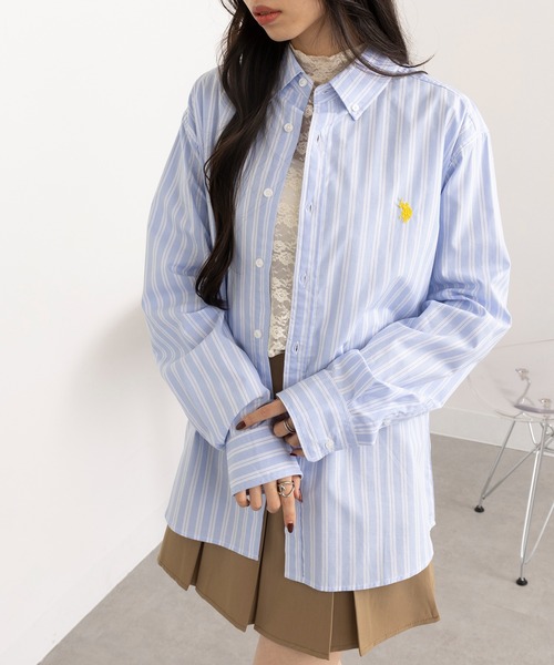 U.S. POLO ASSN.(ユーエスポロアッスン)の「【U.S. POLO ASSN.】ワンポイント長袖コットンブロードシャツ(シャツ/ブラウス・レディース・ブルー/ホワイト/サックスブルー/ブラック・M/S/XL/L)」の11枚目の写真