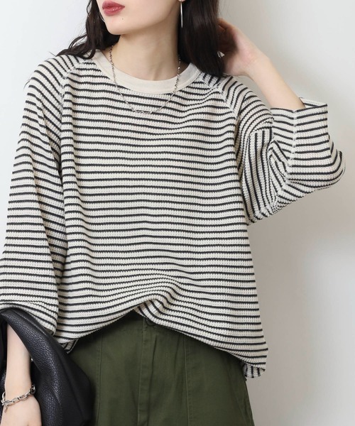 JEMORGAN(ジェーイーモーガン)の「JEMORGAN ワッフルボーダー7分袖T(Tシャツ/カットソー・メンズ・ネイビー/ナチュラル/杢グレー・M/XL/L)」の3枚目の写真