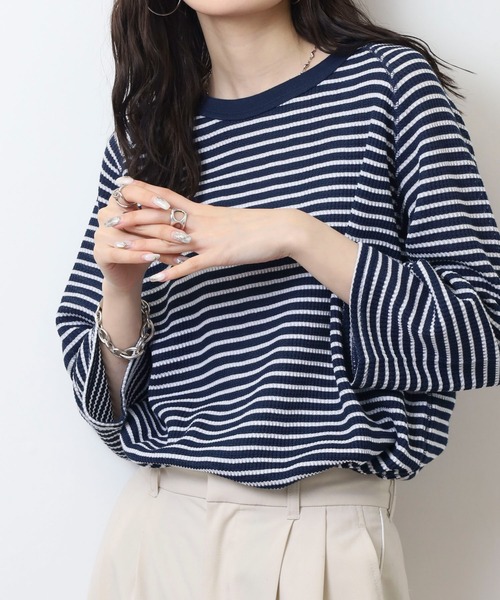 JEMORGAN(ジェーイーモーガン)の「JEMORGAN ワッフルボーダー7分袖T(Tシャツ/カットソー・メンズ・ネイビー/ナチュラル/杢グレー・M/XL/L)」の1枚目の写真