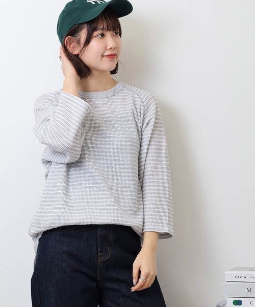 JEMORGAN(ジェーイーモーガン)の「JEMORGAN ワッフルボーダー7分袖T(Tシャツ/カットソー・メンズ・ネイビー/ナチュラル/杢グレー・M/XL/L)」の6枚目の写真