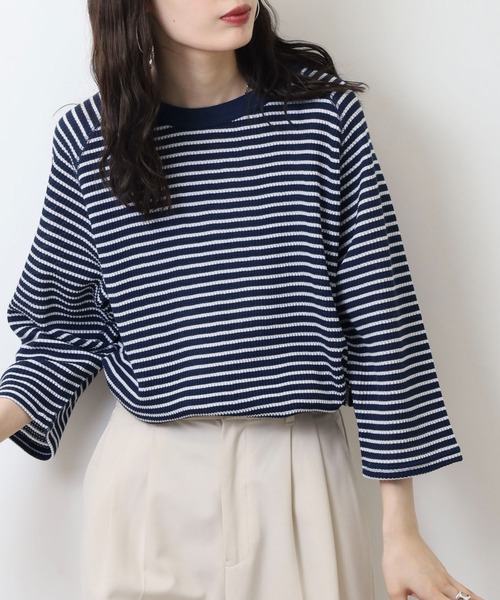 JEMORGAN(ジェーイーモーガン)の「JEMORGAN ワッフルボーダー7分袖T(Tシャツ/カットソー・メンズ・ネイビー/ナチュラル/杢グレー・M/XL/L)」の5枚目の写真