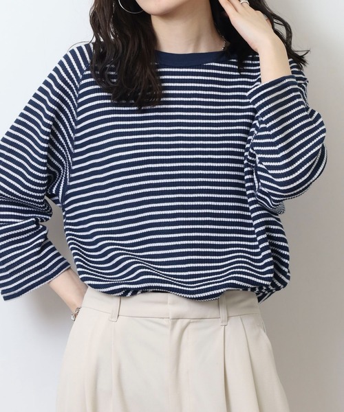 JEMORGAN(ジェーイーモーガン)の「JEMORGAN ワッフルボーダー7分袖T(Tシャツ/カットソー・メンズ・ネイビー/ナチュラル/杢グレー・M/XL/L)」の8枚目の写真