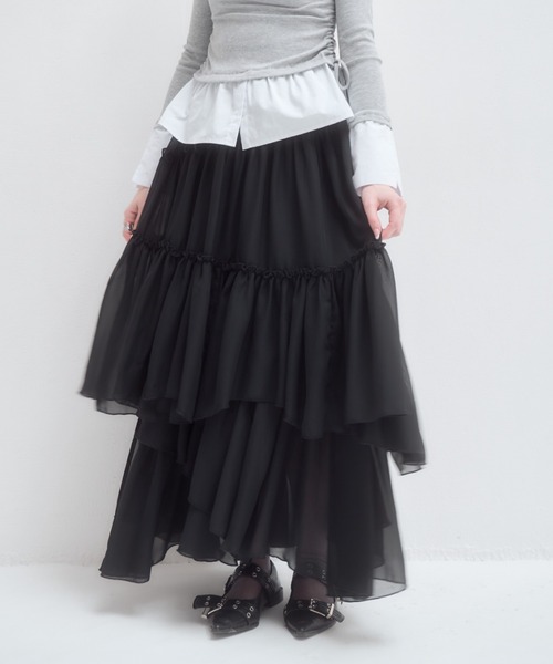 mellowneon(メロウネオン)の「ランダムティアードスカート(スカート・レディース・アイボリー/ブラック・MEDIUM/SMALL)」の2枚目の写真
