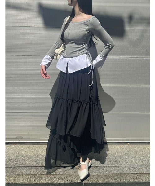 mellowneon(メロウネオン)の「ランダムティアードスカート(スカート・レディース・アイボリー/ブラック・MEDIUM/SMALL)」の3枚目の写真