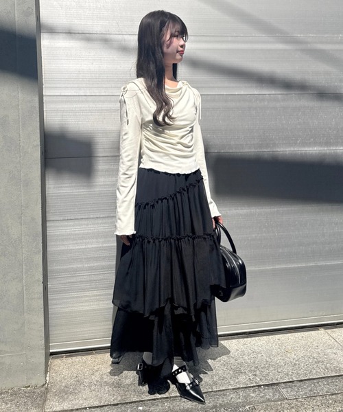 mellowneon(メロウネオン)の「ランダムティアードスカート(スカート・レディース・アイボリー/ブラック・MEDIUM/SMALL)」の6枚目の写真