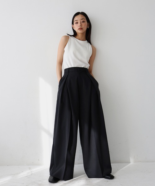 hellam（へラム）の「センタータックワイドパンツ（スラックス・レディース・ブラック/ライトグレー/キャメル/チャコール・FREE）」の21枚目の写真