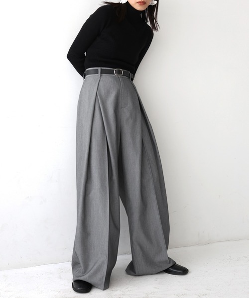 hellam（へラム）の「センタータックワイドパンツ（スラックス・レディース・ブラック/ライトグレー/キャメル/チャコール・FREE）」の7枚目の写真