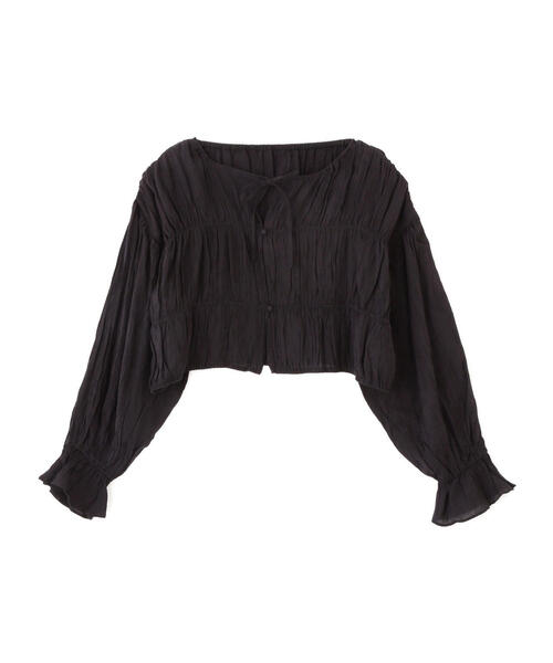 FREE'S MART(フリーズマート)の「◆シアーギャザー前開き短丈ブラウス(シャツ/ブラウス・レディース・イエロー/ホワイト/ブラック/ブラック系その他・FREE)」の5枚目の写真