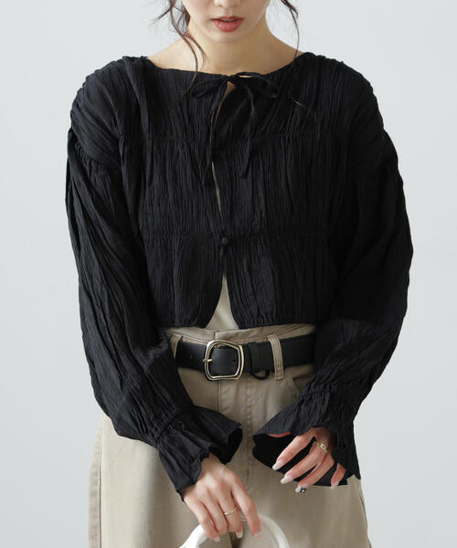 FREE'S MART(フリーズマート)の「◆シアーギャザー前開き短丈ブラウス(シャツ/ブラウス・レディース・イエロー/ホワイト/ブラック/ブラック系その他・FREE)」の8枚目の写真