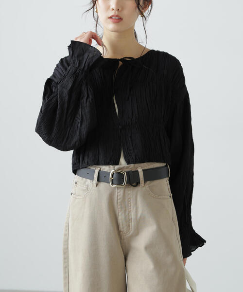 FREE'S MART(フリーズマート)の「◆シアーギャザー前開き短丈ブラウス(シャツ/ブラウス・レディース・イエロー/ホワイト/ブラック/ブラック系その他・FREE)」の9枚目の写真